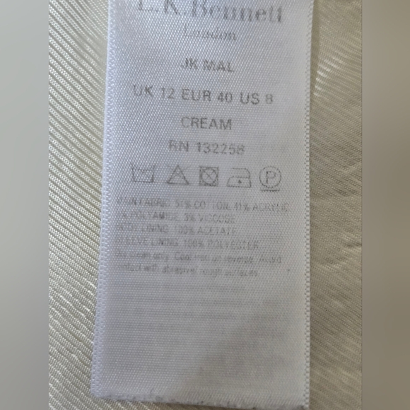 L.K BENNETT LONDON Cream Cottton Tweed Cropped Open Front Jacket With Fringe. 8 - Picture 10 of 16